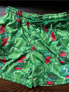 Kids baseballism Green Baseball-Print Athletic Shorts YM
